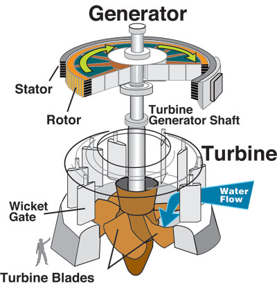 turbine and electrical generator cut-away view